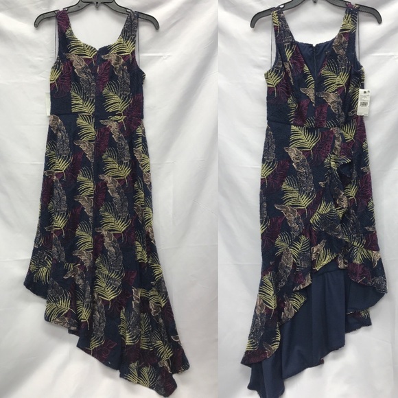 Aidan Mattox  asymmetrical V-neck Ruffle Hem sleeveless midi dress - Picture 6 of 13